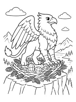 Free printable Cute Griffin In Clifftop Nest coloring page