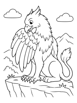 Free printable Cute Griffin Preening On A Cliff coloring page