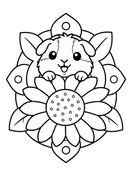 Free printable Cute Guinea Pig Behind Sunflower coloring page