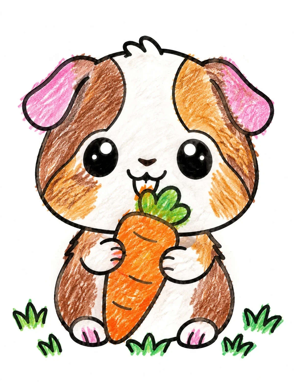 Colored example of the Cute Guinea Pig Eating Carrot coloring page