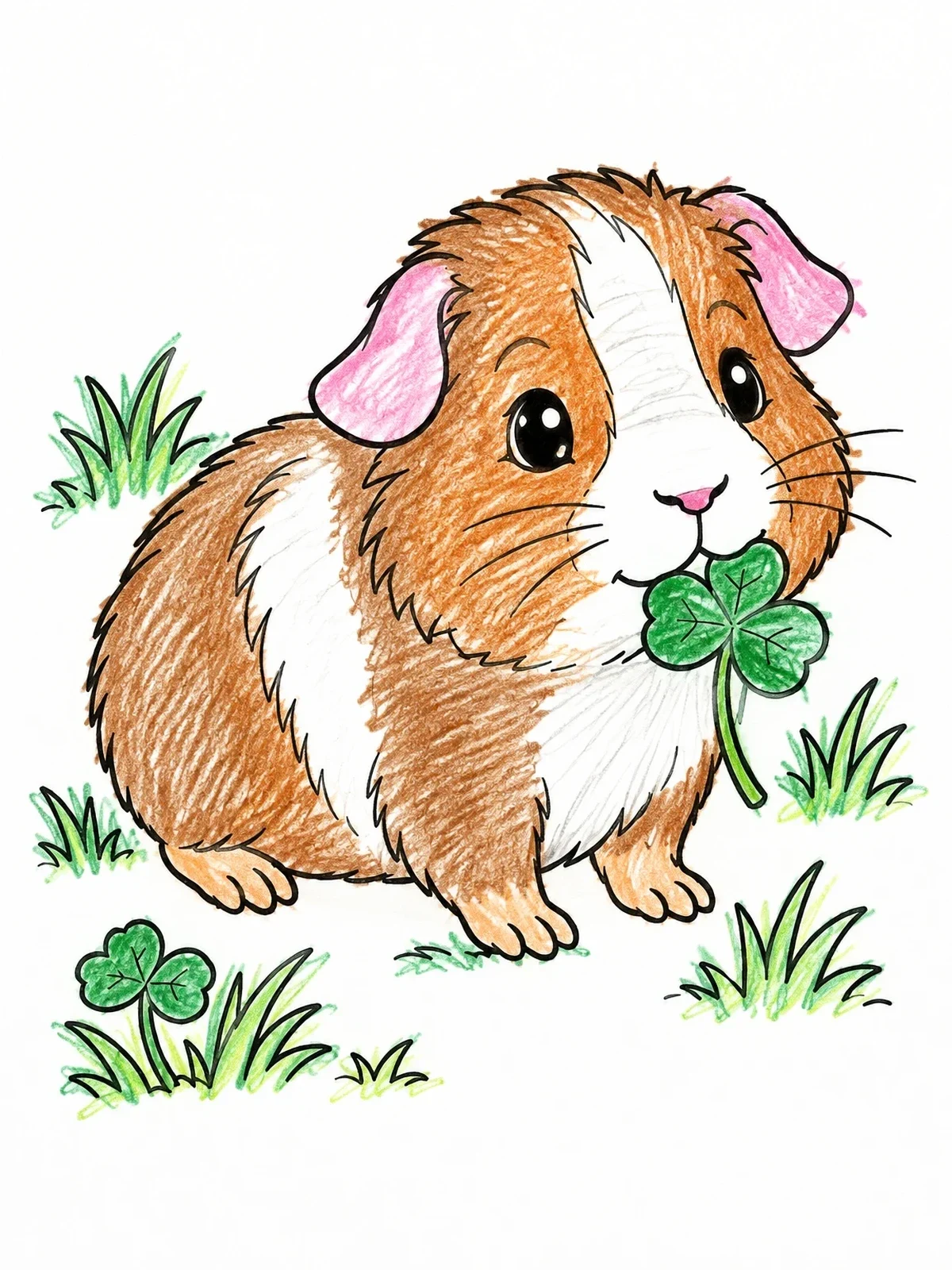Colored example of the Cute Guinea Pig With Clover Leaf coloring page