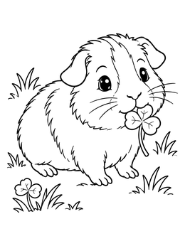 Free printable Cute Guinea Pig With Clover Leaf coloring page