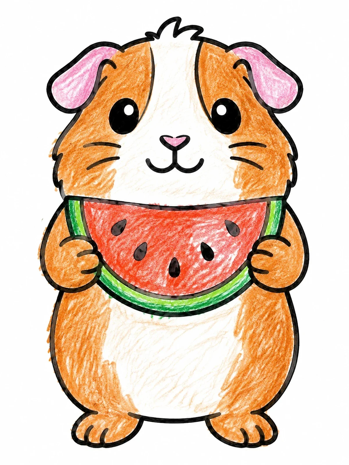 Colored example of the Cute Guinea Pig Eating Watermelon coloring page