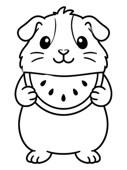 Free printable Cute Guinea Pig Eating Watermelon coloring page