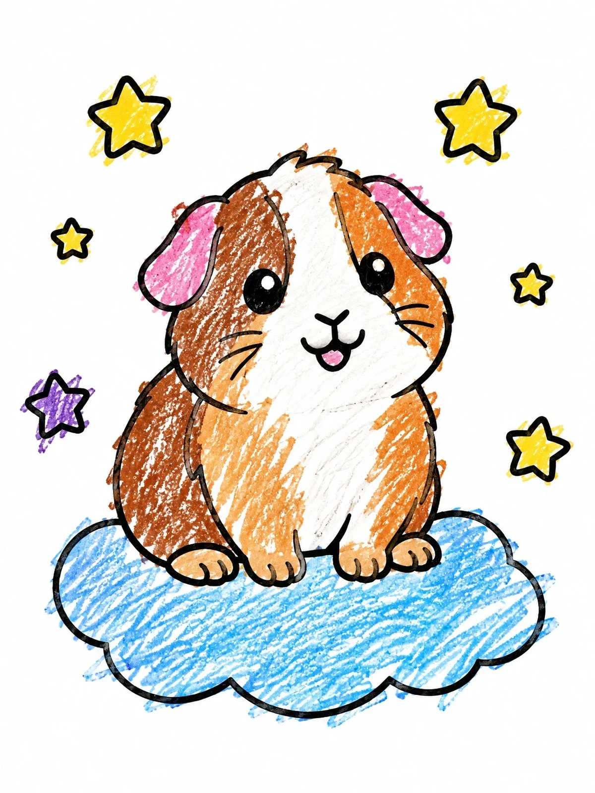 Colored example of the Cute Guinea Pig On A Cloud coloring page