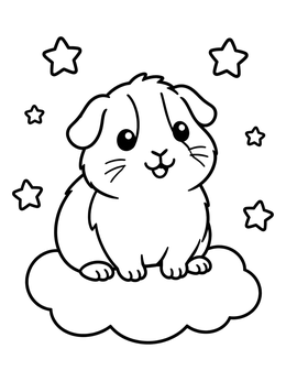 Free printable Cute Guinea Pig On A Cloud coloring page