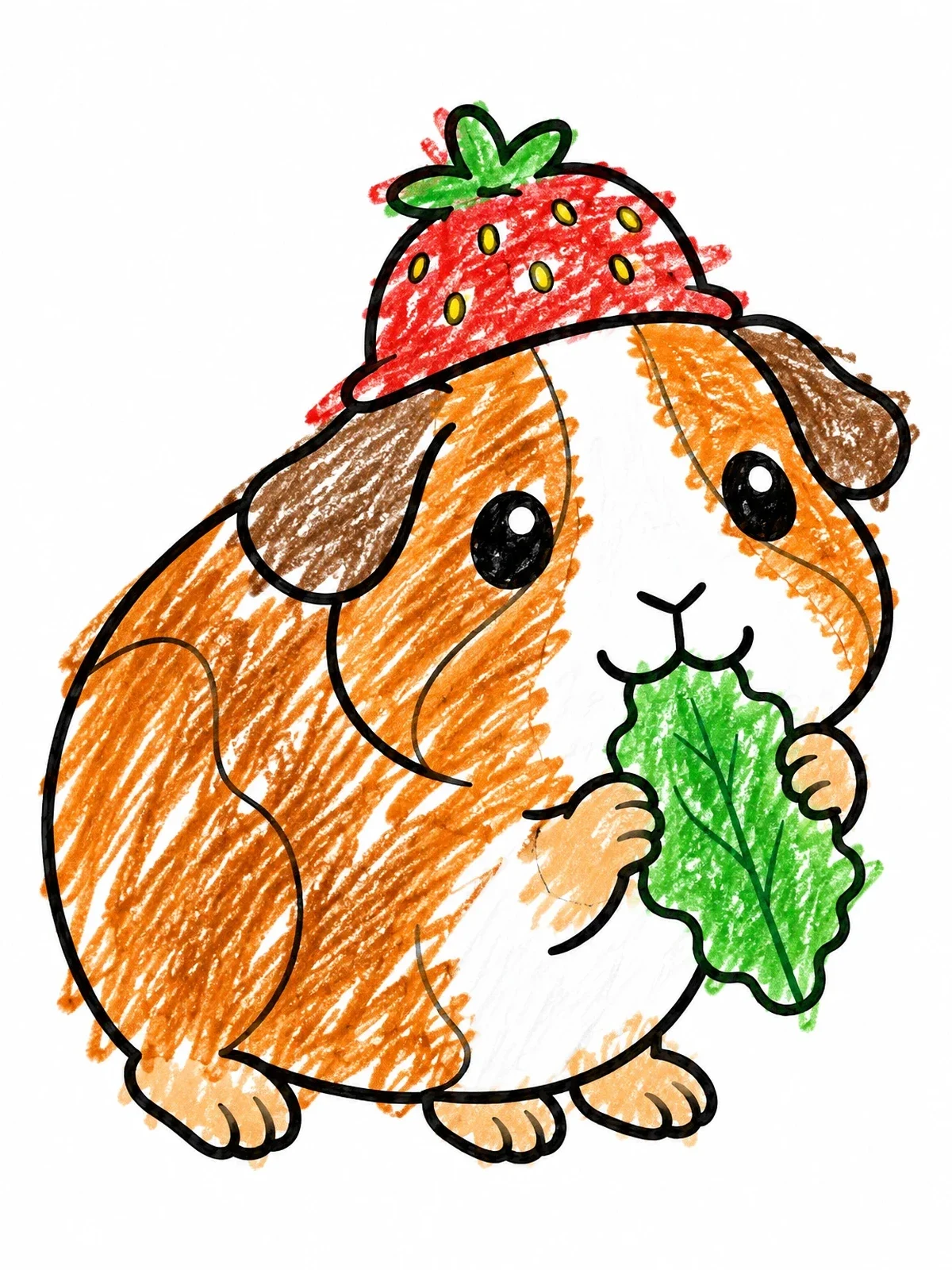 Colored example of the Cute Guinea Pig In Strawberry Hat coloring page
