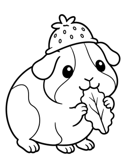 Free printable Cute Guinea Pig In Strawberry Hat coloring page