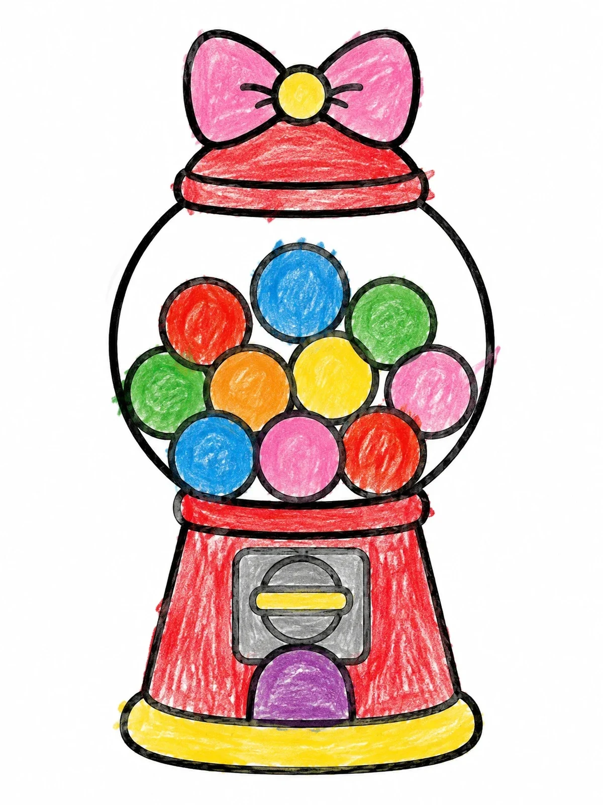 Colored example of the Cute Gumball Machine With Bow coloring page