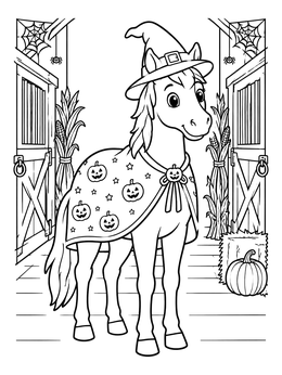 Free printable Cute Halloween Horse In Barn coloring page