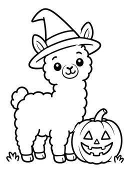 Free printable Cute Halloween Llama With Pumpkin coloring page