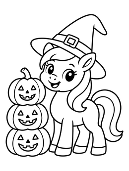 Free printable Cute Halloween Pony With Witch Hat coloring page