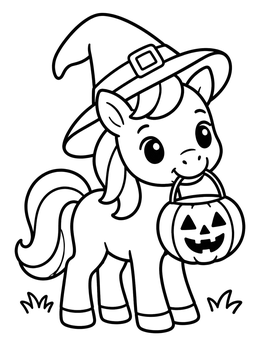 Free printable Cute Halloween Pony With Witch Hat coloring page