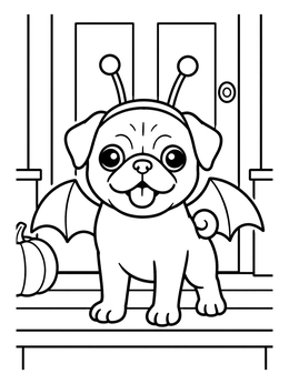Free printable Cute Halloween Pug In Bat Costume coloring page