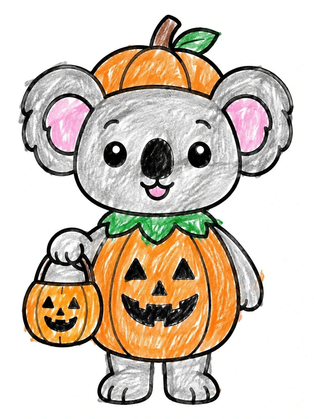 Colored example of the Koala In Pumpkin Halloween Costume coloring page