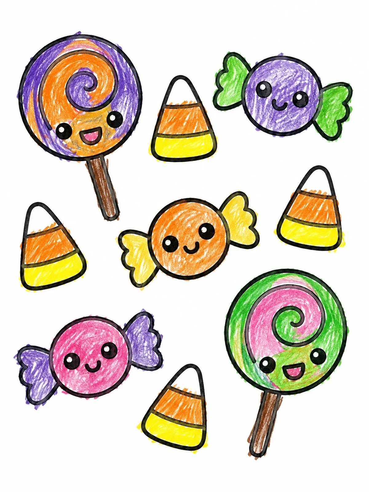 Colored example of the Cute Halloween Sweets And Candies coloring page
