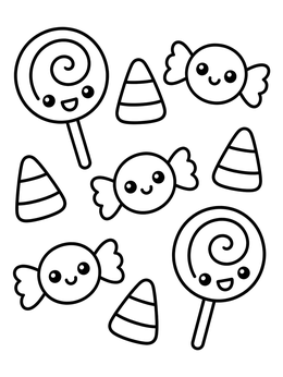 Free printable Cute Halloween Sweets And Candies coloring page