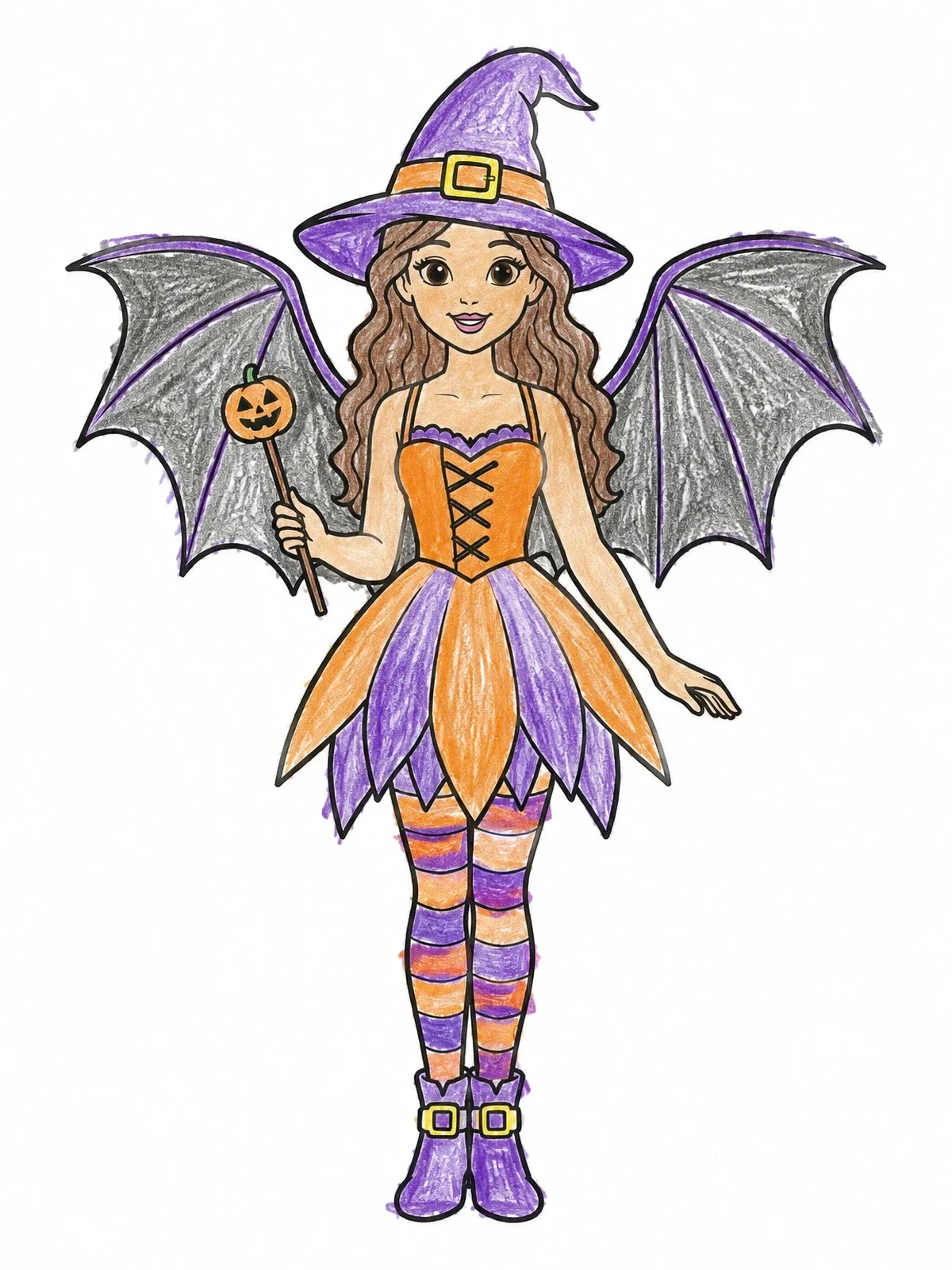 Colored example of the Cute Halloween Witch Fairy coloring page