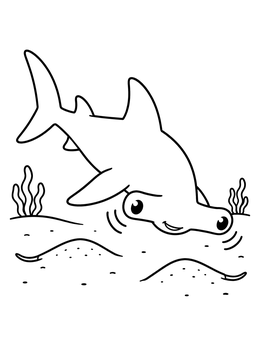 Free printable Cute Hammerhead Shark On The Seabed coloring page