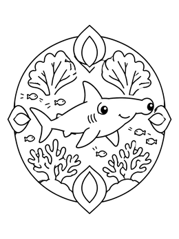 Free printable Cute Hammerhead Shark In Ocean Frame coloring page