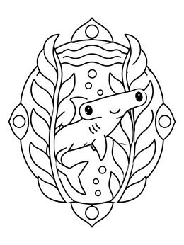 Free printable Cute Hammerhead Shark Among Seaweed coloring page