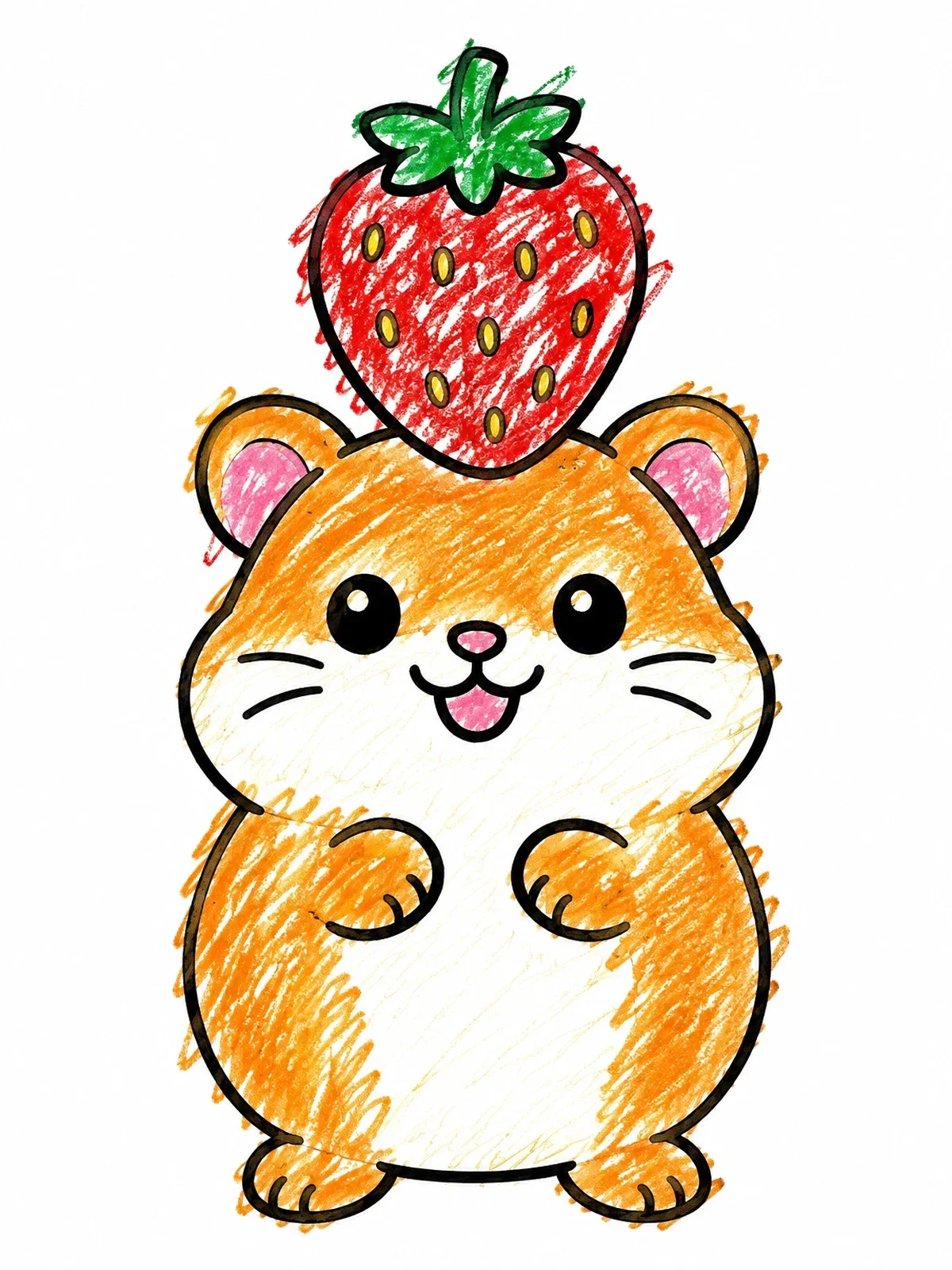 Colored example of the Cute Hamster Balancing A Strawberry coloring page