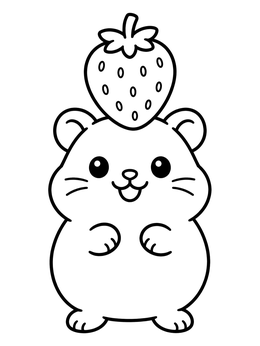 Free printable Cute Hamster Balancing A Strawberry coloring page