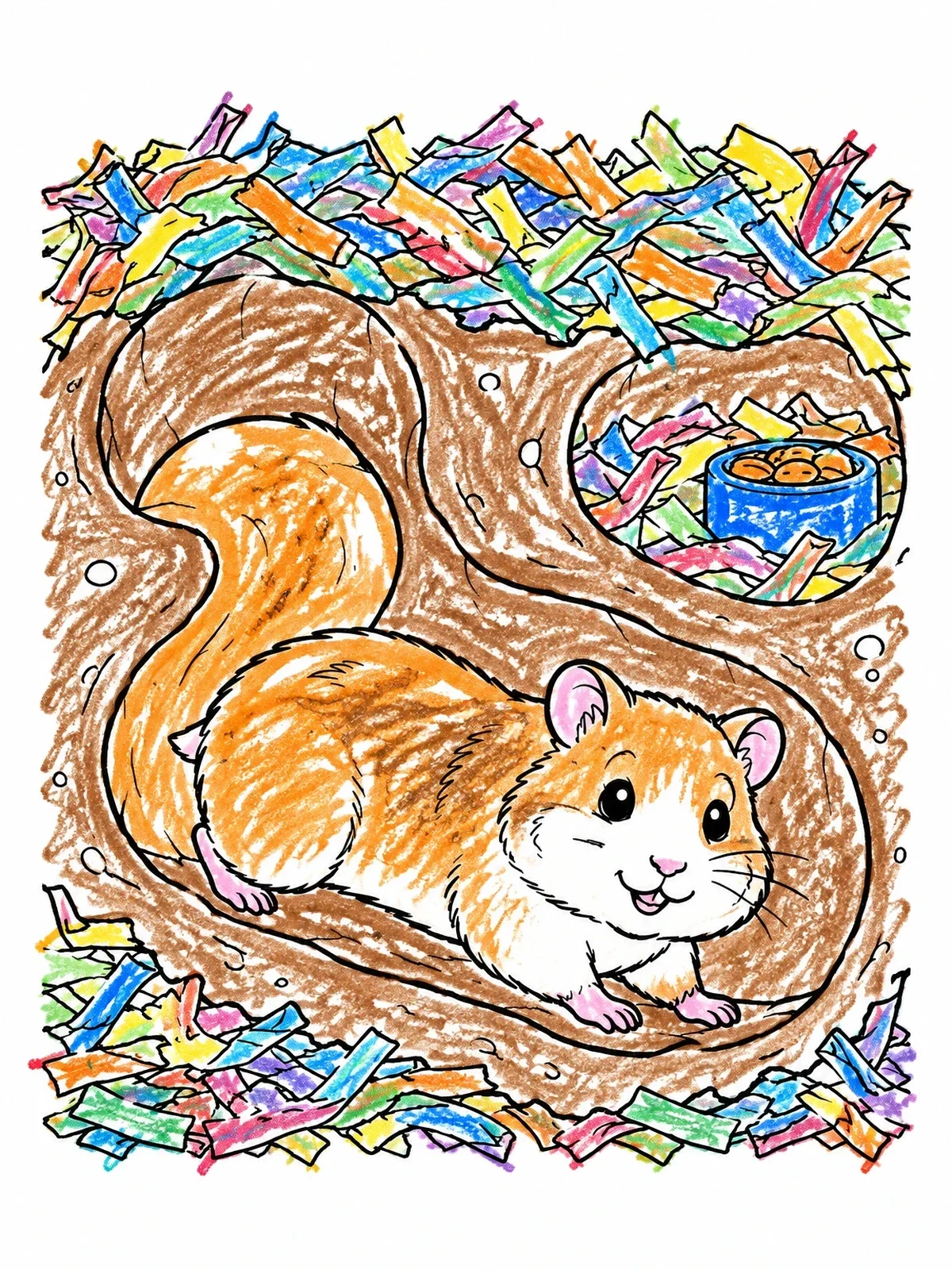 Colored example of the Cute Hamster Burrowing In Tunnels coloring page