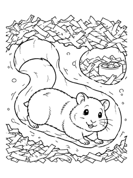 Free printable Cute Hamster Burrowing In Tunnels coloring page