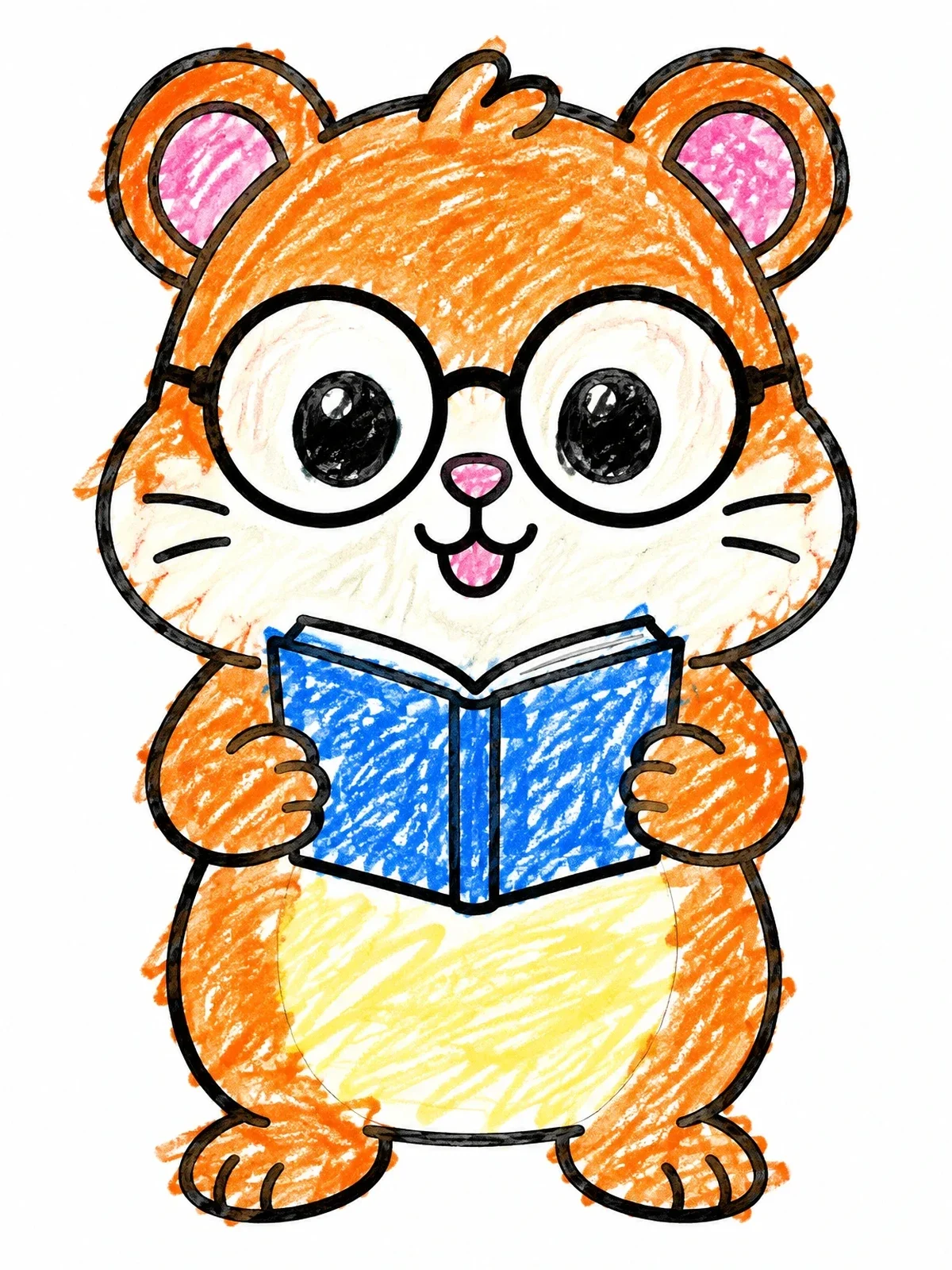Colored example of the Cute Hamster Reading A Book coloring page