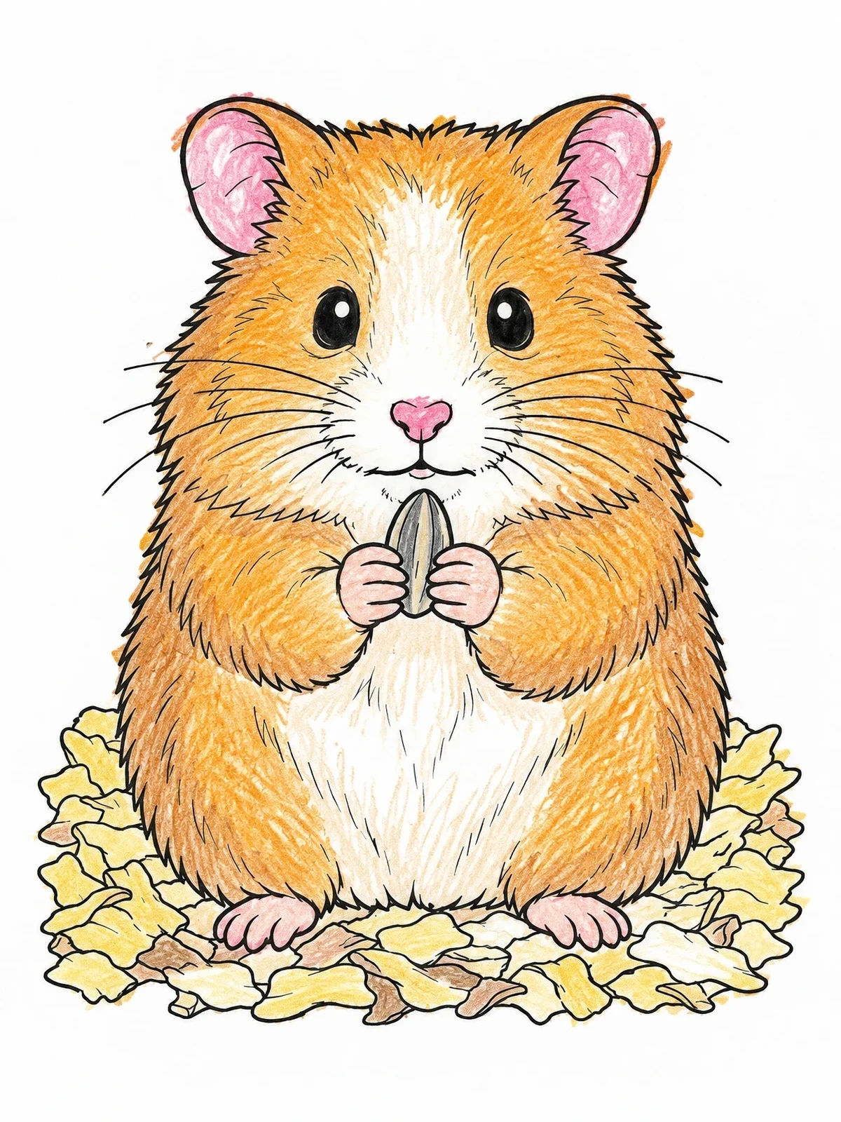 Colored example of the Cute Hamster Holding A Seed coloring page