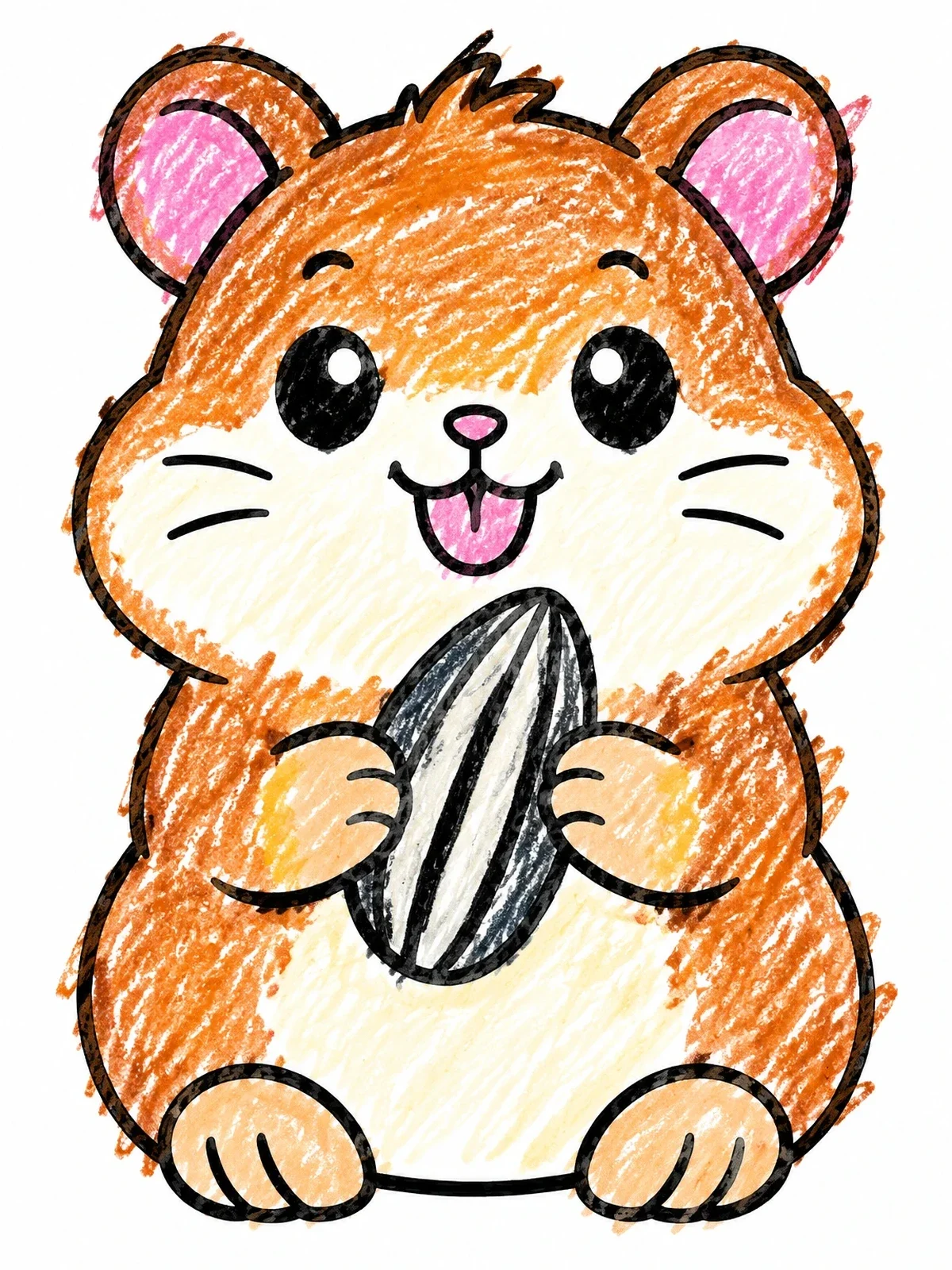 Colored example of the Cute Hamster Holding Sunflower Seed coloring page