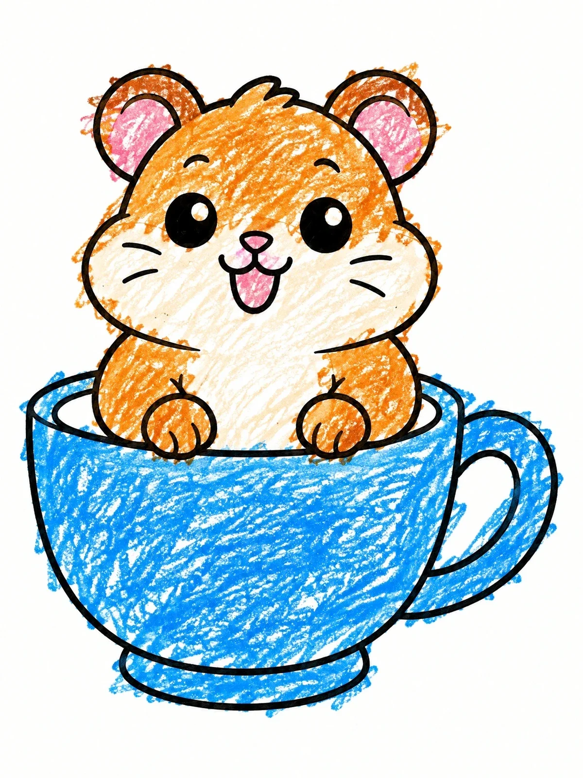 Colored example of the Cute Hamster In A Teacup coloring page