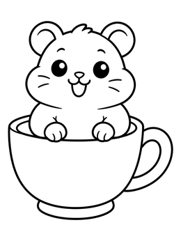 Free printable Cute Hamster In A Teacup coloring page