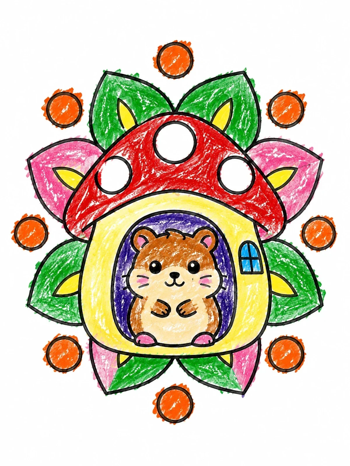 Colored example of the Cute Hamster In Mushroom House coloring page