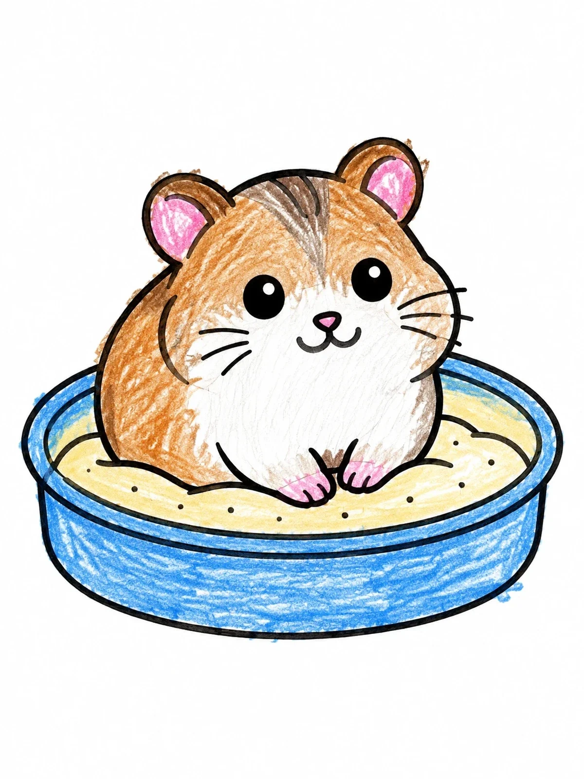 Colored example of the Cute Hamster In Sand Dish coloring page