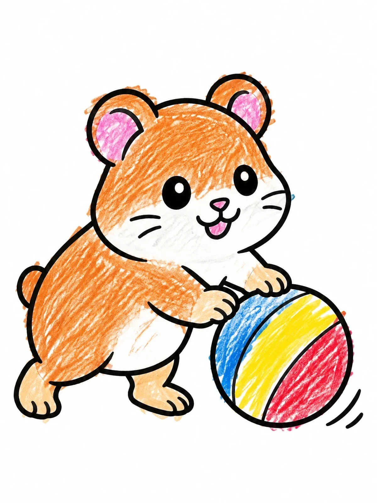 Colored example of the Cute Hamster Rolling A Toy Ball coloring page