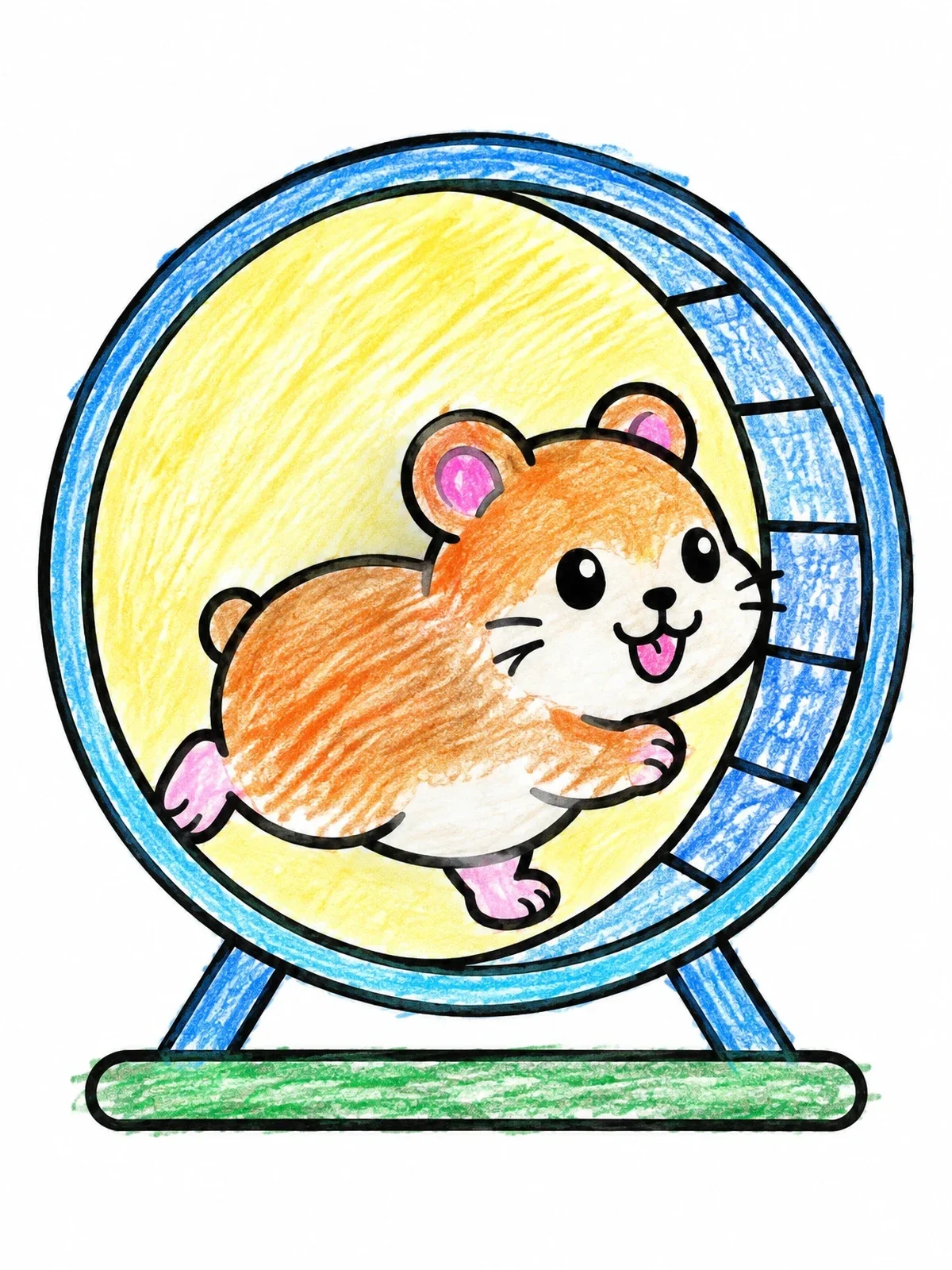 Colored example of the Cute Hamster Running In Wheel coloring page