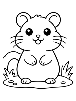 Free printable Cute Hamster Standing In Grass coloring page