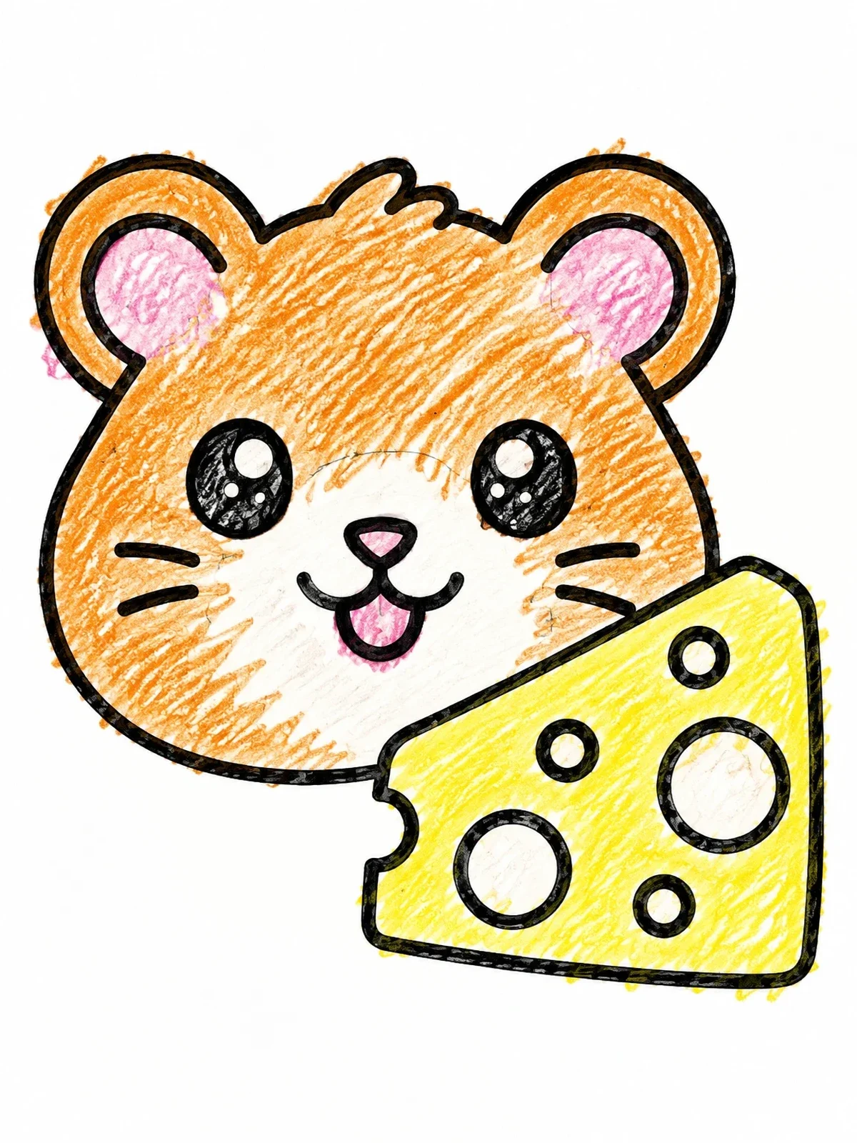 Colored example of the Cute Hamster With Swiss Cheese coloring page