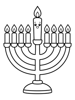 Free printable Cute Hanukkah Menorah With Smiling Shamash coloring page
