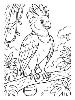 Free printable Cute Harpy Eagle On Branch coloring page