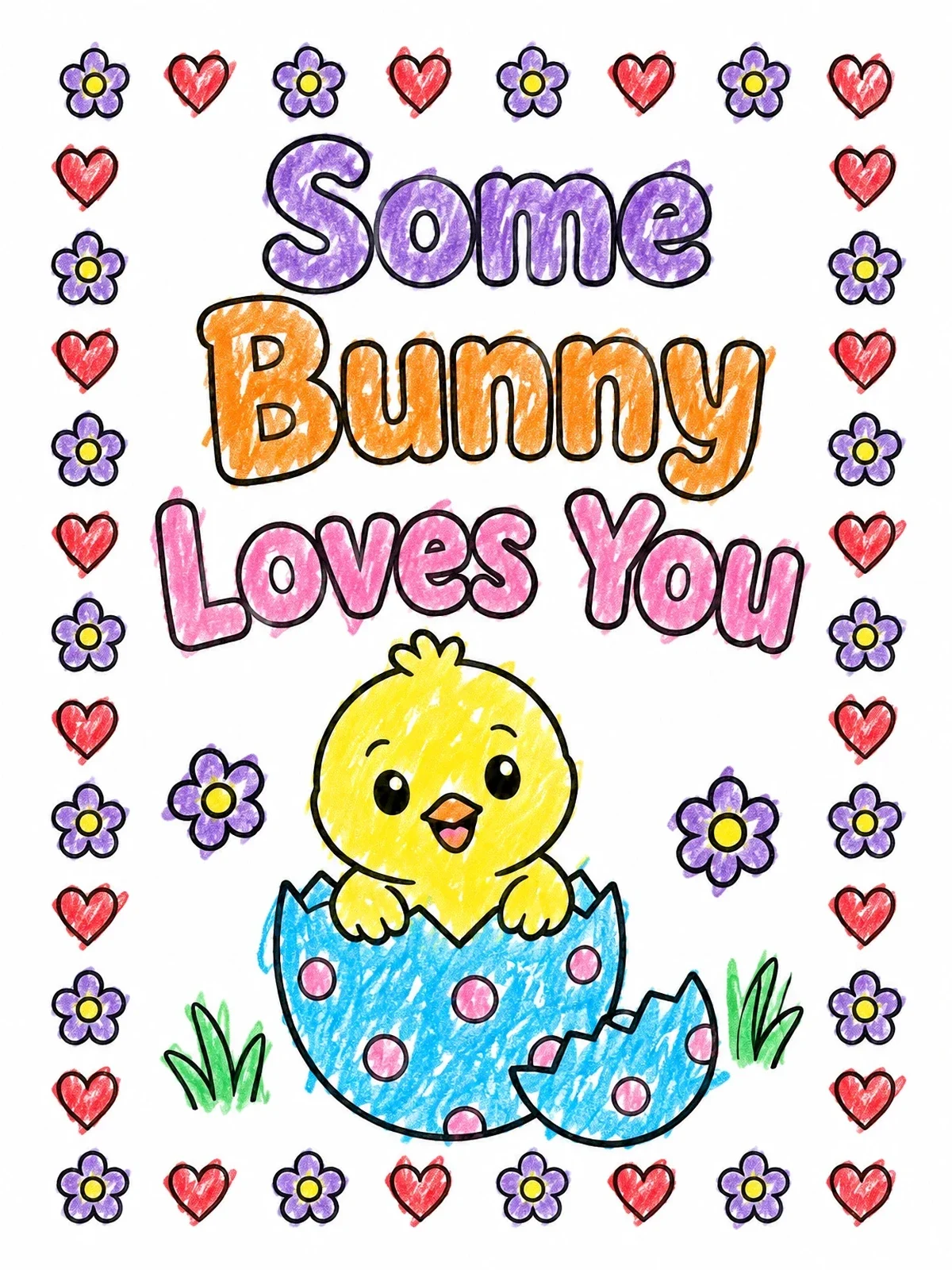 Colored example of the Cute Hatching Chick Easter Card coloring page