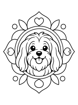 Free printable Cute Havanese Dog Floral Mandala coloring page