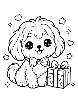 Free printable Cute Havanese Puppy With Gift Box coloring page