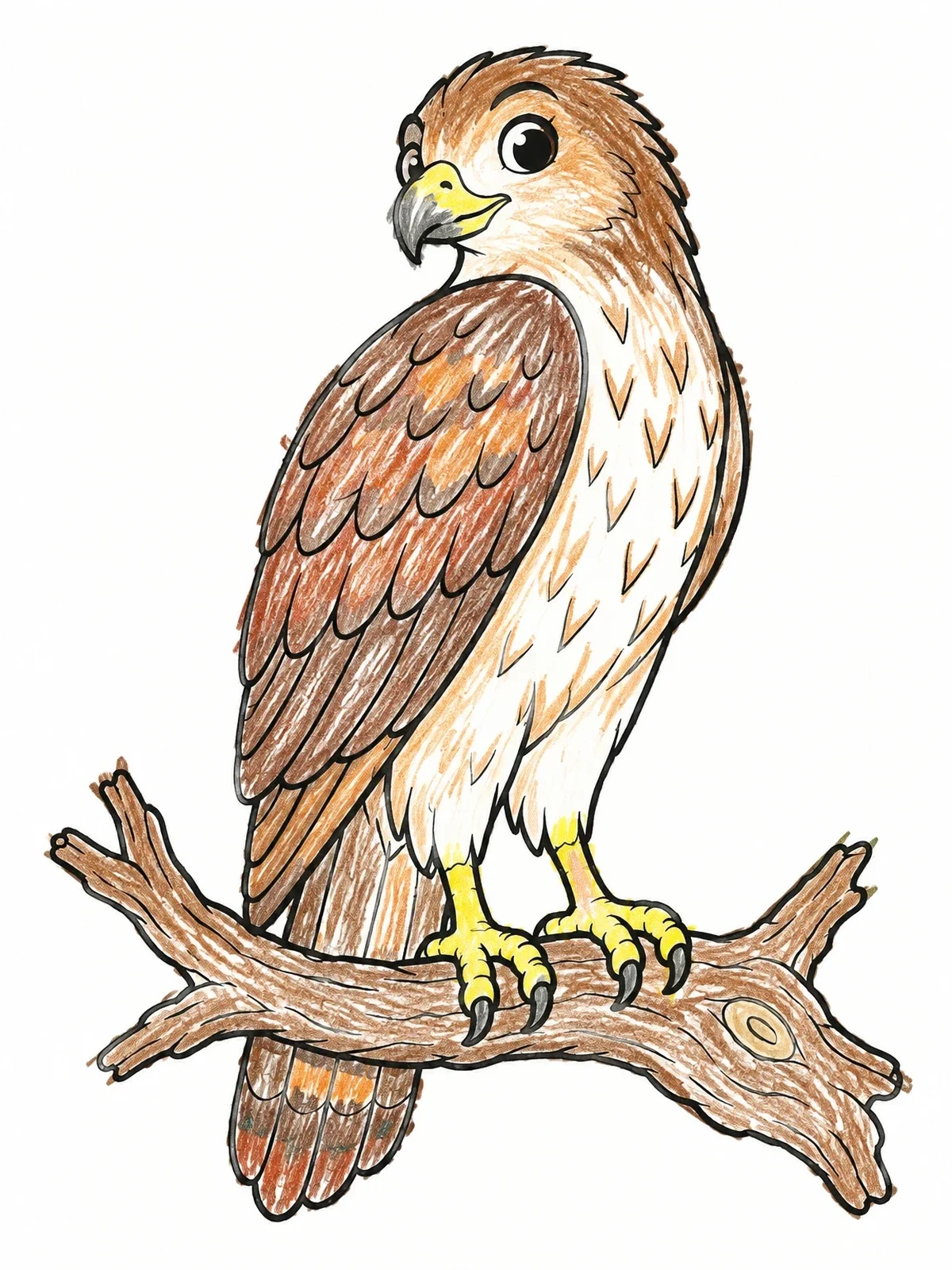 Colored example of the Cute Hawk Perched On Branch coloring page