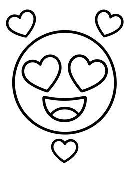A smiling emoji with heart eyes on this cheerful heart coloring page.