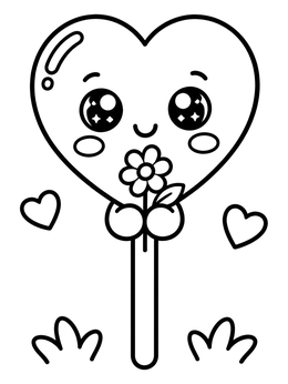 Free printable Cute Heart Lollipop With Flower coloring page