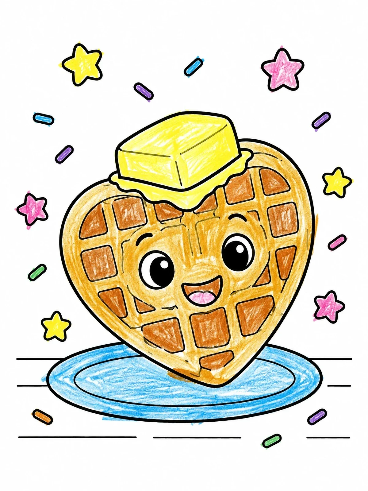 Colored example of the Cute Heart Waffle With Butter coloring page