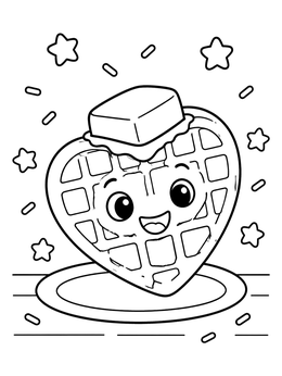Free printable Cute Heart Waffle With Butter coloring page